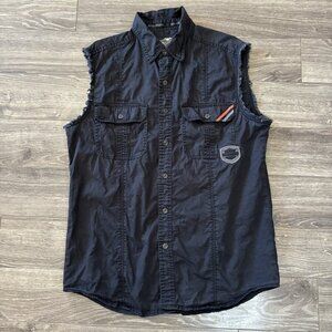 Harley Davidson Shirt Mens M Black Pockets Biker Tank Cut Off Distressed Logo